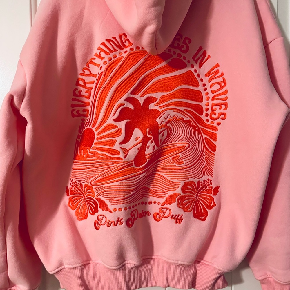 Pink Palm Puff Hoodie with Red Graphic Design- authentic with dust bag and box.